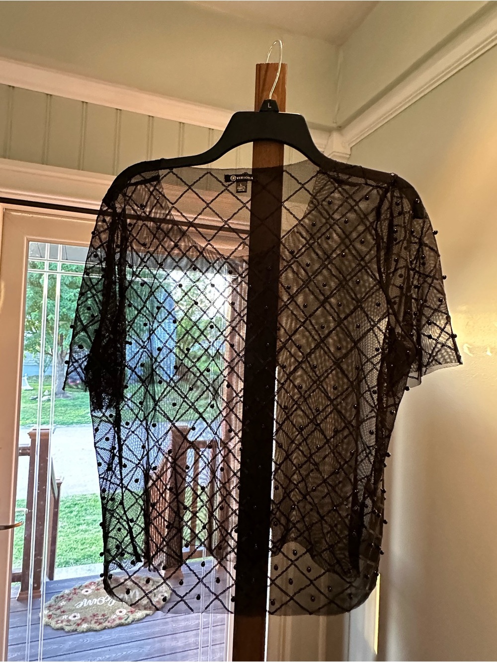 Versona Black Sheer Beaded Mesh Top